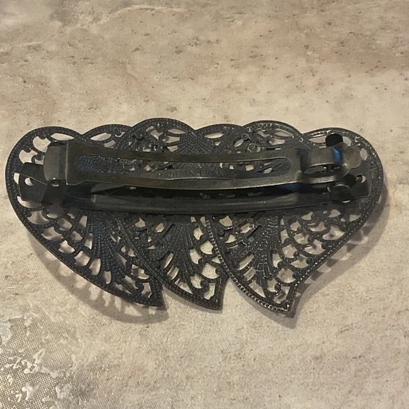 Filigree Hair Barrette Copper vintage 3” long Black - Picture 2 of 4